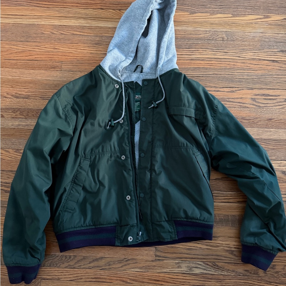 Vintage Y2K American Eagle Outfitters Hooded Bomber Jacket – Green, Fleece, LG